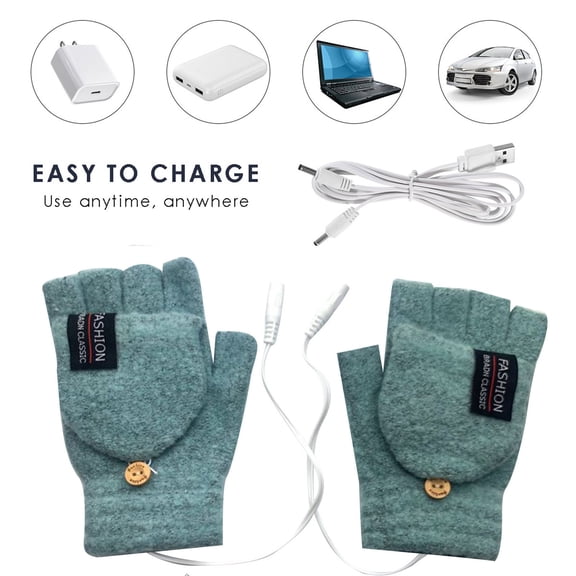 Xdegoge Fingerless Gloves for Women Men Convertible Heated Thermal Glove Windproof Rechargeable Washable Warm Accessories with Flip Cover for Outdoor Work, Sport
