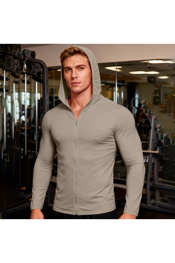 Fishing Shirts For Men Sun Hoodie Long Sleeve Full Zip Hooded Shirt Athletic Fit Lightweight Active Performance Workout Running Sun Protection Outdoor Casual Gym Hoodies Shirts Tops