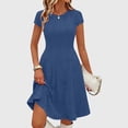 thumbnail image 1 of Xdegoge Fit And Flare Dress for Women Slim Fit Short Sleeve Round Neck Casual Dresses Solid Color Ribbed Knit Spring Dresses Daily Office Party Outfits, 1 of 9