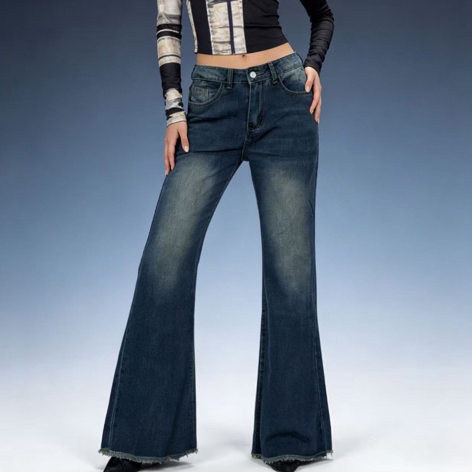 Xdegoge Flare Jeans for Women High Waisted Bootcut Denim Pants Vintage ...