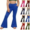 thumbnail image 1 of Xdegoge Flare Leggings for Girls Mid Rise Elastic Waist Bell Bottoms Stretch Casual Sports Pants Slim Cozy Spring Summer Clothing with Side Pockets, 1 of 8