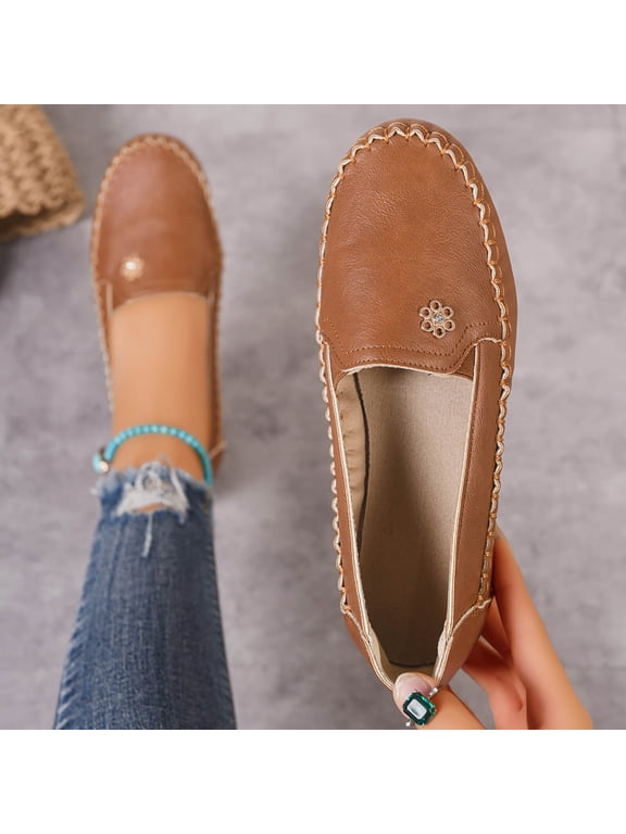 Flat Loafers for Women Plus Size Round Closed Toe Shoes Casual Solid Color Flatform Shoes Soft Solid Color Casual Footwear