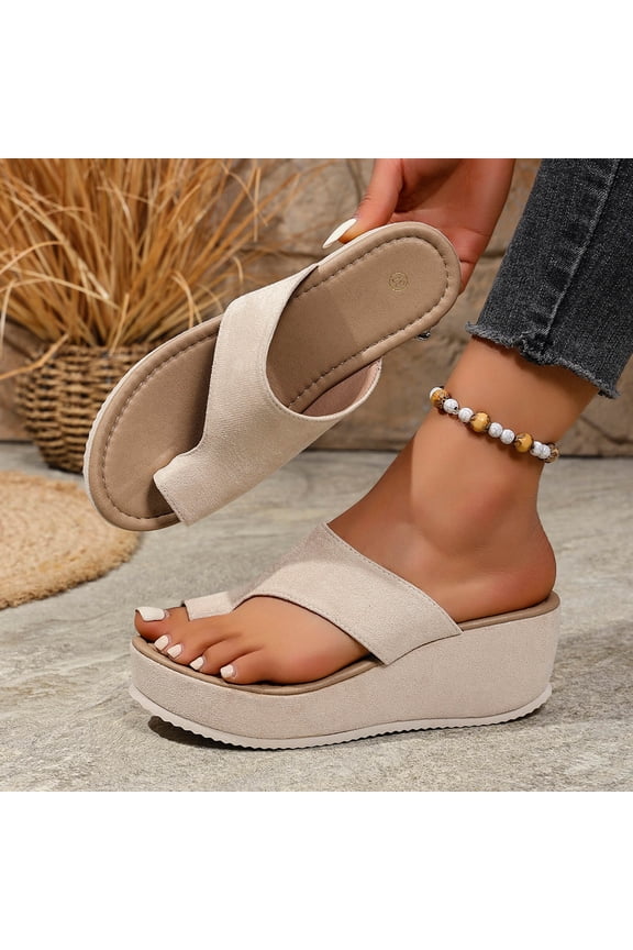 Flatform Sandals for Women Open Toe Toe Loop Wedge Slides Wide Strap Asymmetric High Flatform Suede Slip On Beach Walk Slippers