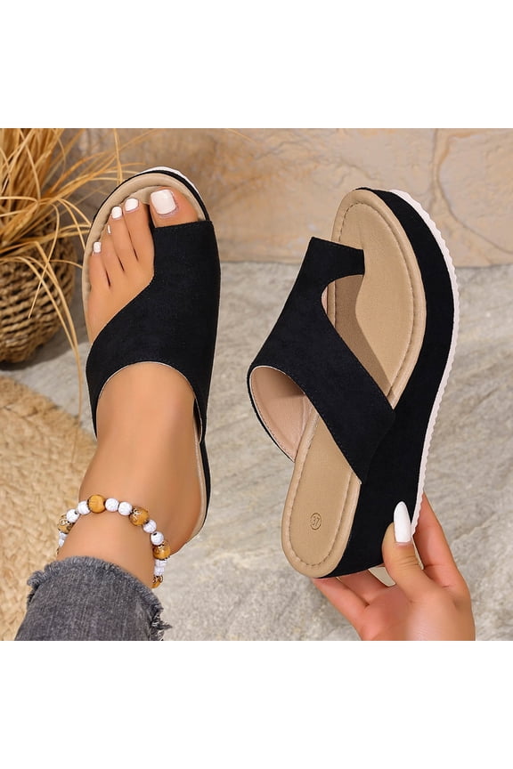 Flatform Sandals for Women Open Toe Toe Loop Wedge Slides Wide Strap Asymmetric High Flatform Suede Slip On Beach Walk Slippers