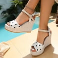 thumbnail image 1 of Xdegoge Flatform Wedges for Women Open Toe Polka Dot Ankle Strap Sandals Canvas Buckle Espadrille Wedge Slip On High Flatformparty Shoes, 1 of 9