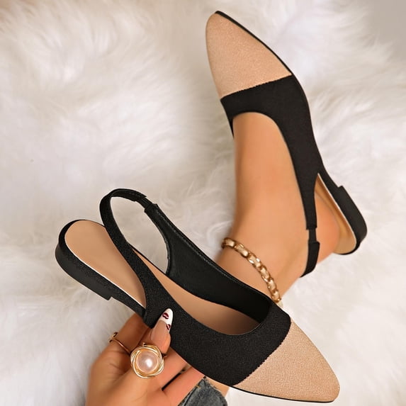 Xdegoge Flats for Women Closed Toe Slingback Pointed Ballet Shoes Cap Toe Design Two Tone Pattern Summer Dressy Casual Work Office Professional Slip On Lightweight Shoes