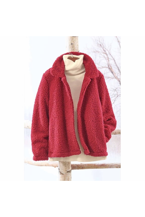 Fleece Jacket Women Long Sleeve Lapel Jackets Loose Fitting Coat With Pockets Fashion Solid Color Overcoat Casual Thermal Coats For Trendy Outfit Winter 2025