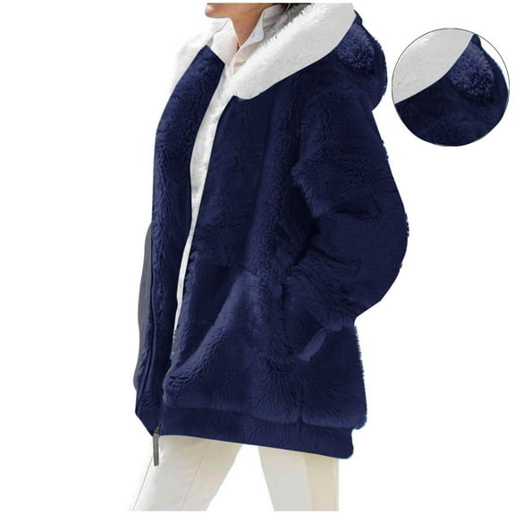 Xdegoge Fleece Jacket Women Zip Up Thick Fuzzy Long Sleeve Sherpa Jackets with Cute Ears Hood Oversized Mid-Length Pockets Casual Warm Coats Winter Going Out Outfits 2025