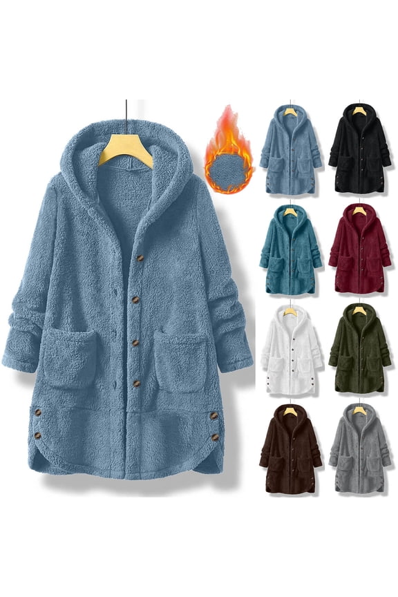Fleece Jackets for Women Fuzzy Sherpa Oversized Button Down Cardigans Open Front Hooded Hoodies Side Split Long Sleeeve Teddy Bear Coats Lounge Homewear
