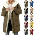 thumbnail image 1 of Xdegoge Fleece Lined Long Winter Coats for Women Plus Size Zip up Jackets with Detachable Faux Fur Collar Warm Fashion Hooded Snap Button Down Jacket Thermal Oversized Coat with Pockets Outerwear, 1 of 9