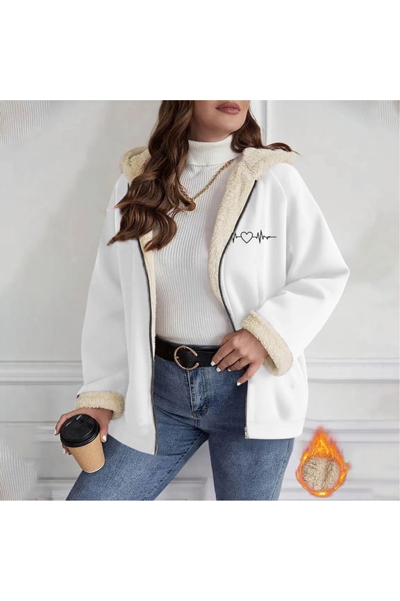 Fleece Lined Womens Jackets Zip Up Heart Graphic Long Sleeve Hooded Jackets with Pocket Sherpa Fuzzy Thick Warm Coats Winter Fashion Y2K Jacket 2025