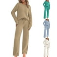 thumbnail image 1 of Xdegoge Fleece Lounge Sets for Women 2 Piece Plus Size Lounge Matching Clothes Cozy Long Sleeve Crewneck Pullover Tops Comfy Soild Outfits High Waisted Straight Leg Pants Winter Trendy Loungewear, 1 of 7
