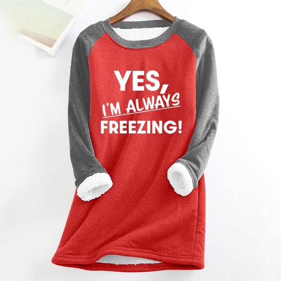 Xdegoge Fleece Pullover Women Cute Funny Tops Letter Print Crew Neck Sherpa Shirts Long Sleeve Warm Winter Sweatshirt Casual Cozy Fashion Shirt
