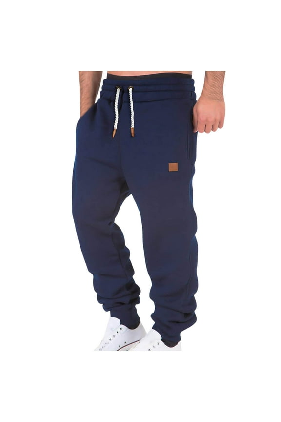 Fleece Sweatpants for Men Elastic Drawstring Joggers Heavyweight Athletic Pants with Pockets Cuffed Hem Warm Comfortable Winter Gym Workout Lounge Bottoms