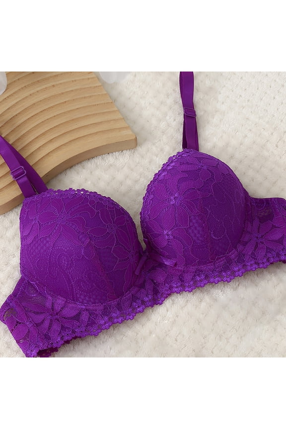 Floral Lace Push Up Bra for Women Underwire Padded Bralette for Maximum Lift and Support Alluring Lace Overlay Plunge Bra with Scalloped Edges and Smoothing Side Wings