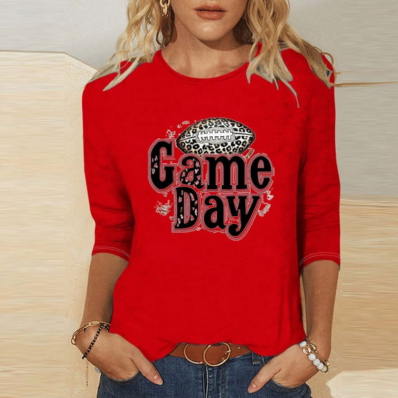 Xdegoge Football Shirt for Women Trendy 3/4 Sleeve Game Day Tops Superbowl Party Shirts Crewneck Graphic Tees