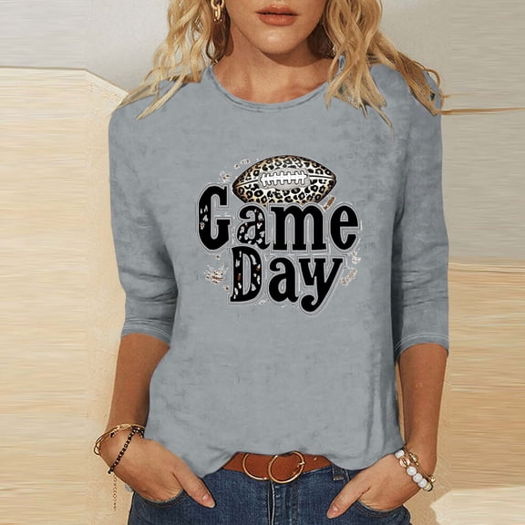 Xdegoge Football Shirt for Women Trendy 3/4 Sleeve Game Day Tops Superbowl Party Shirts Crewneck Graphic Tees