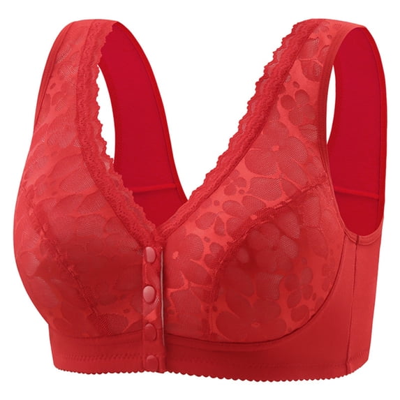 Xdegoge Front Closure Bra for Women Wireless Full Coverage Bralettes with Floral Embroidery Wide Shoulder Straps Post-Surgery Comfort Bra Breathable Lounge Sleep Bra