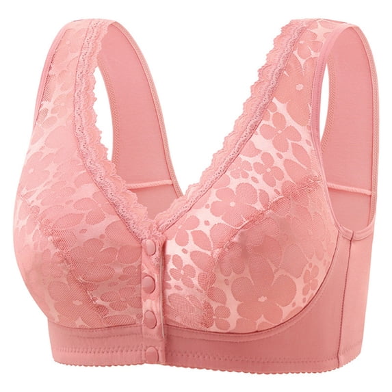 Xdegoge Front Closure Bra for Women Wireless Full Coverage Bralettes with Floral Embroidery Wide Shoulder Straps Post-Surgery Comfort Bra Breathable Lounge Sleep Bra