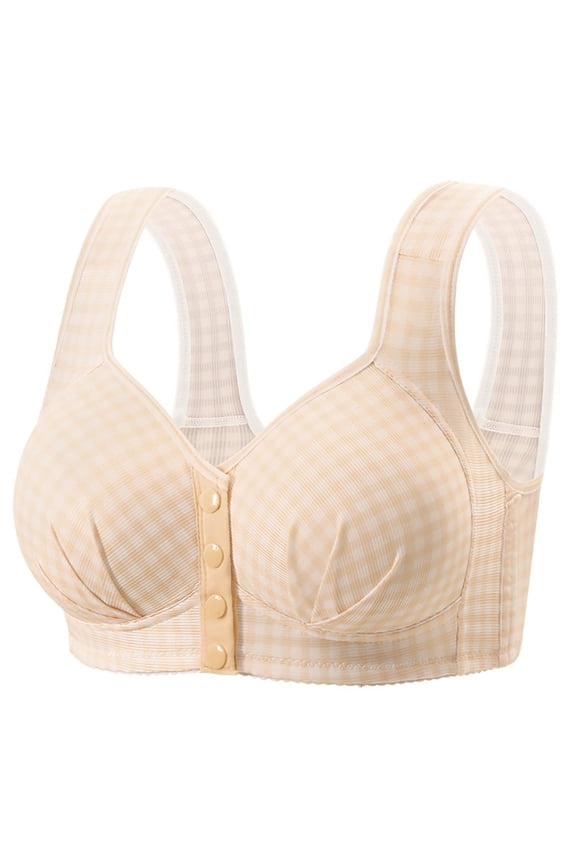 Front Closure Comfort Bra for Women Wirefree Support Bralette with Classic Gingham Plaid Pattern Wide Non-Slip Straps Full Coverage Breathable Daily Leisure Bra