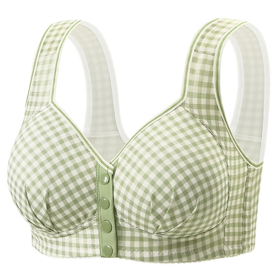Xdegoge Front Closure Comfort Bra for Women Wirefree Support Bralette with Classic Gingham Plaid Pattern Wide Non-Slip Straps Full Coverage Breathable Daily Leisure Bra