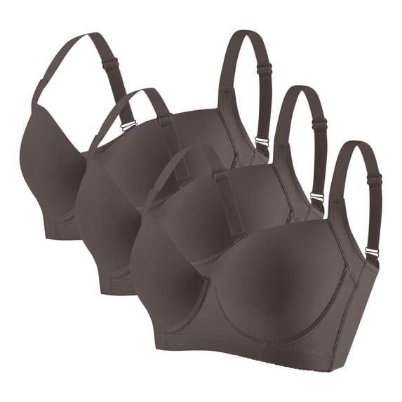 Xdegoge 2 Pack Full Coverage Bras for Women Plus Size Push Up Seamless Underwire Spaghetti Adjustable Strap Bra Padded with Support Comfortable Plunge Brassiere