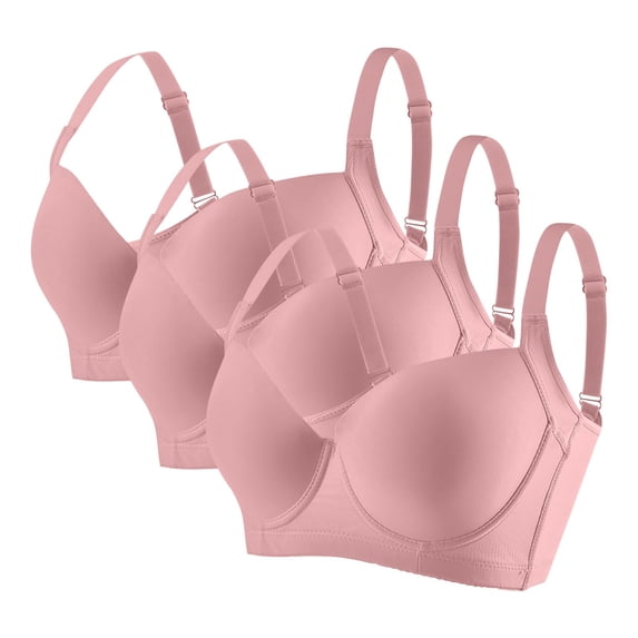 Xdegoge 2 Pack Full Coverage Bras for Women Plus Size Push Up Seamless Underwire Spaghetti Adjustable Strap Bra Padded with Support Comfortable Plunge Brassiere