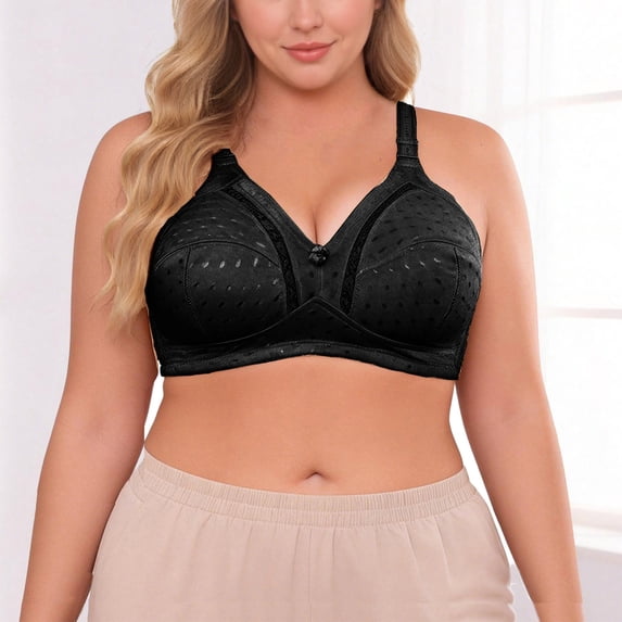 Xdegoge Full Figure Minimizer Bra for Women Wirefree Support Plus Size Bra with Wide Straps Non-Padded Unlined Comfort Bra Side Smoothing Everyday Underwear