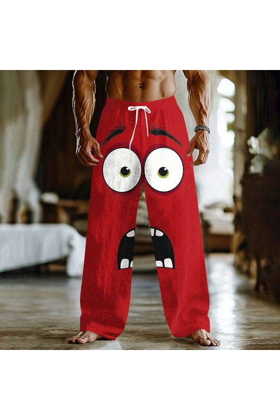 Funny Graphic Sweatpants for Men 3D Shocked Face Print Pajama Pants Drawstring Waist Comfy Loose Trousers Home Lounge Sleepwear Novelty Fashion