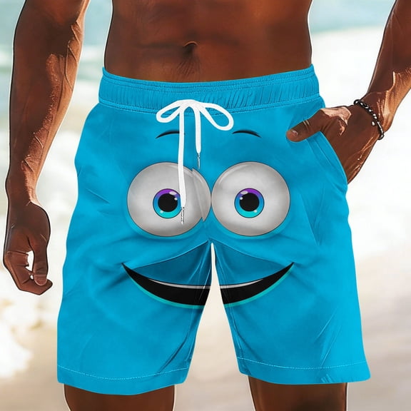 Xdegoge Funny Print Swim Trunks for Men Quick Dry Board Shorts with Mesh Liner Cute Smile Face Beach Shorts Lightweight Bathing Suits for Swimming Pool Party