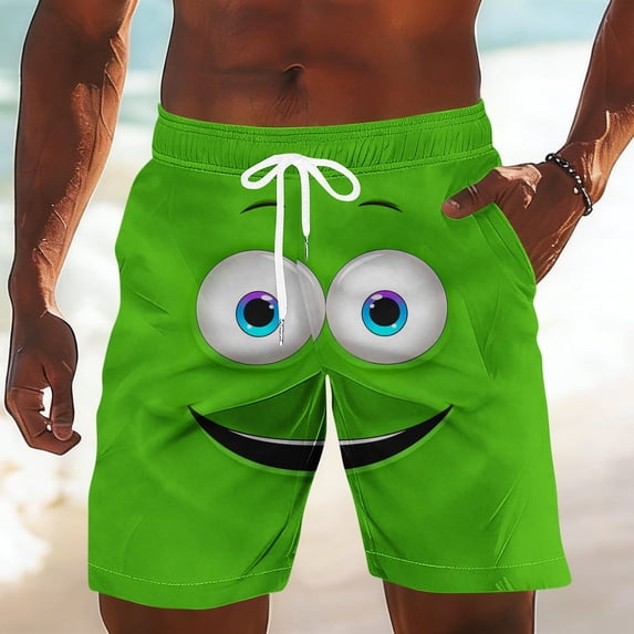 Xdegoge Funny Print Swim Trunks for Men Quick Dry Board Shorts with Mesh Liner Cute Smile Face Beach Shorts Lightweight Bathing Suits for Swimming Pool Party