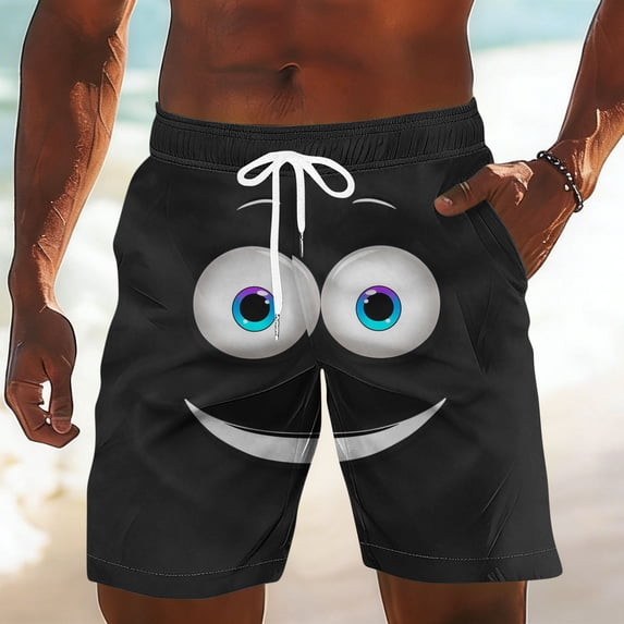 Xdegoge Funny Print Swim Trunks for Men Quick Dry Board Shorts with Mesh Liner Cute Smile Face Beach Shorts Lightweight Bathing Suits for Swimming Pool Party