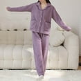 thumbnail image 1 of Xdegoge Fuzzy Fleece Pajama Set for Women Thermal 2 Piece Outfits Button Down Long Sleeve Nightwear V-Neck Thick Warm Soft Cozy Sleepwear with Pockets Wide Leg Pants Trendy Matching Homewear, 1 of 1