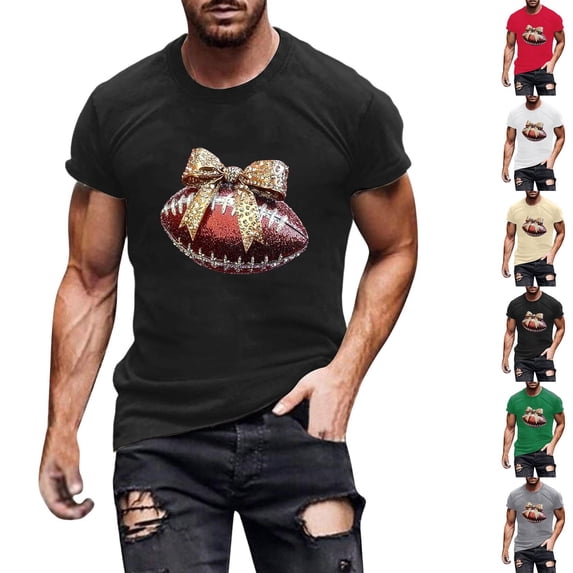 Xdegoge Game Day Shirt Men Short Sleeve Crewneck Top Funny Colorful Football Prints Tee Fashion Football Fan Gear