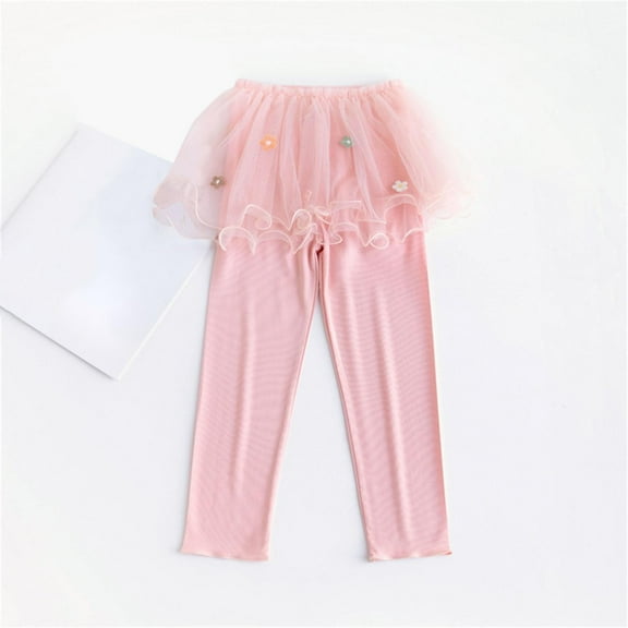 Xdegoge Girl's Layered Tulle Skirt Leggings with Flower Embroidery, Soft Stretchy Bottoms for Daily Wear and Performance