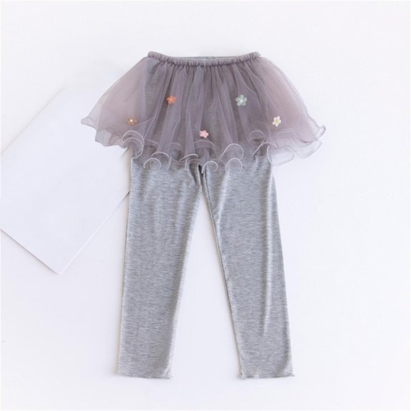 Xdegoge Girl's Layered Tulle Skirt Leggings with Flower Embroidery, Soft Stretchy Bottoms for Daily Wear and Performance