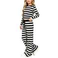 thumbnail image 1 of Xdegoge Girls 2 Piece Outfits Striped Ribbed Knit Long Sleeve Crop Top and Wide Leg Pants Set Casual Lounge Sweatsuits for Kids Fall Wear, 1 of 9