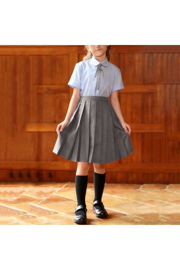 Girls Academic School Uniform Set Short Sleeve Button Down Blouse and Pleated Skirt Kids Performance Costume Formal Class Wear, 3T-15Y