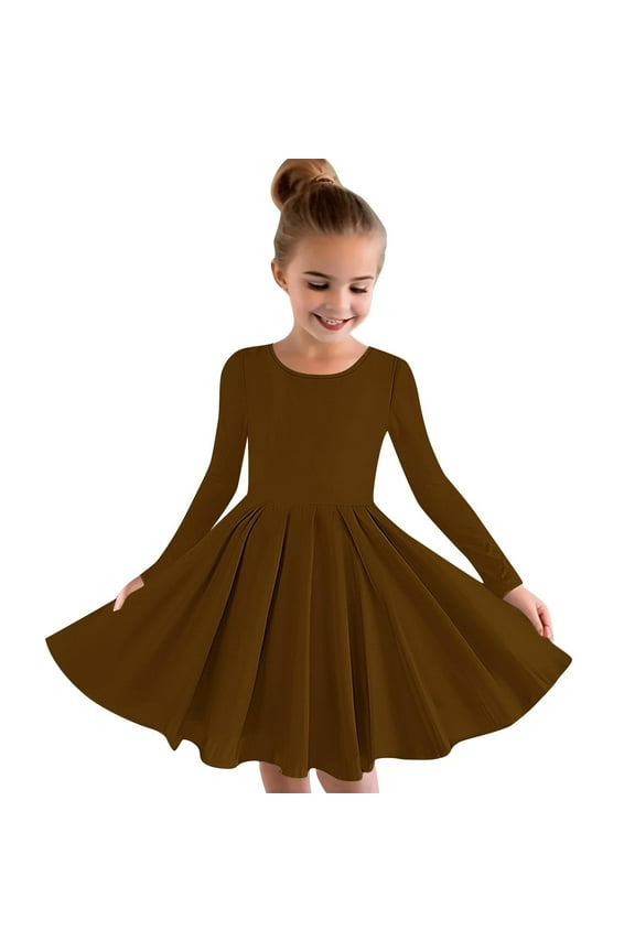 Girls Ballet Outfit Long Sleeve Ballet Leotards for Girls Solid Color Stretchy Dance Clothes Spring Summer A Line School Performance Dress Brown 10-12 Vestidos Para NiƱas