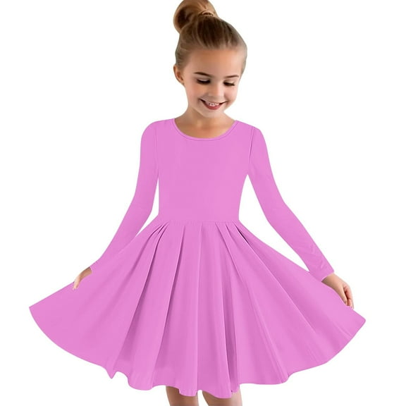 Xdegoge Girls Ballet Outfit Long Sleeve Ballet Leotards for Girls Solid Color Stretchy Dance Clothes Spring Summer A Line School Performance Dress Pink 10-12 Vestidos Para Niñas