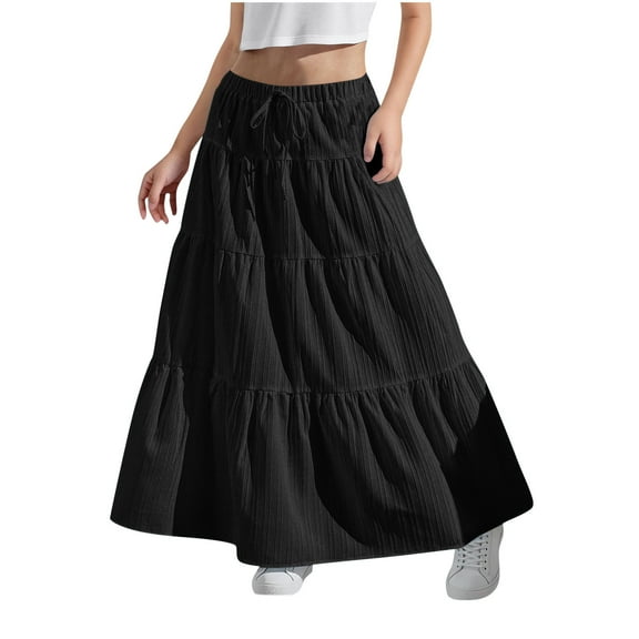 Xdegoge Girls Dresses Girls Dresses Size 8-9 Summer Midi Skirts Ruffle Tiered Hem Skirt with Lace Elastic Waist Cotton Tiered Flowy Long Ruffle Skirt A Line Flared Maxi Skirts