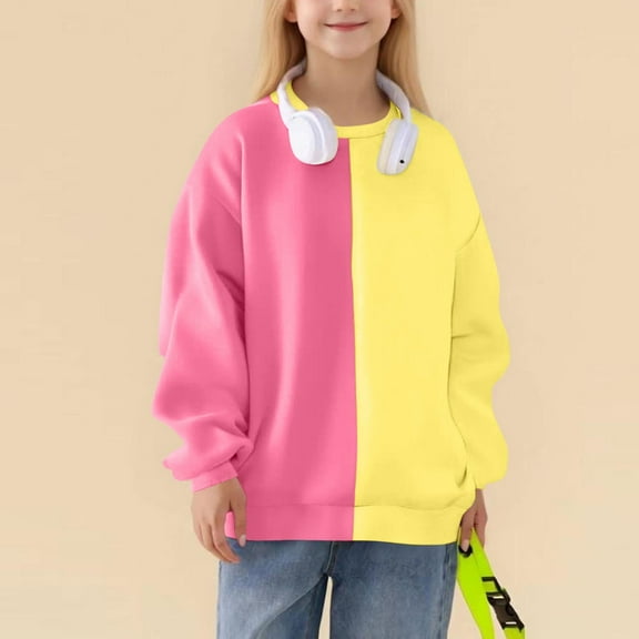 Xdegoge Girls Crewneck Sweatshirt Casual Color Block Tops Long Sleeve Loose Pullover Casual Outdoor Sport Streetwear Back to School Outfits Size 2-14
