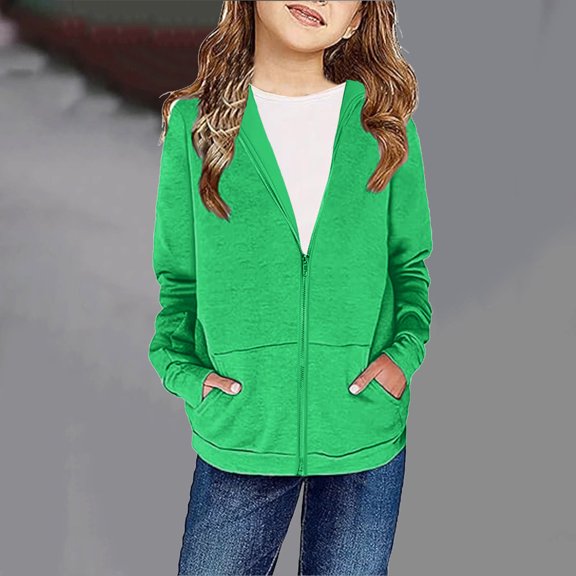 Xdegoge Girls Fleece Lined Sweatshirt Tween Oversized Zip Up Long Sleeve Hoodie Soild Color Casual Cozy Hooded Jacket Teen Y2K Trendy Outerwear With Pockets 2025 Fall Clothes Unisex Kids 4-12 Years