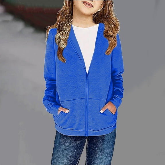 Xdegoge Girls Fleece Lined Sweatshirt Tween Oversized Zip Up Long Sleeve Hoodie Soild Color Casual Cozy Hooded Jacket Teen Y2K Trendy Outerwear With Pockets 2025 Fall Clothes Unisex Kids 4-12 Years