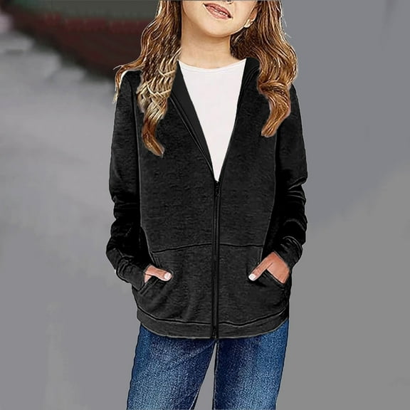 Xdegoge Girls Fleece Lined Sweatshirt Tween Oversized Zip Up Long Sleeve Hoodie Soild Color Casual Cozy Hooded Jacket Teen Y2K Trendy Outerwear With Pockets 2025 Fall Clothes Unisex Kids 4-12 Years