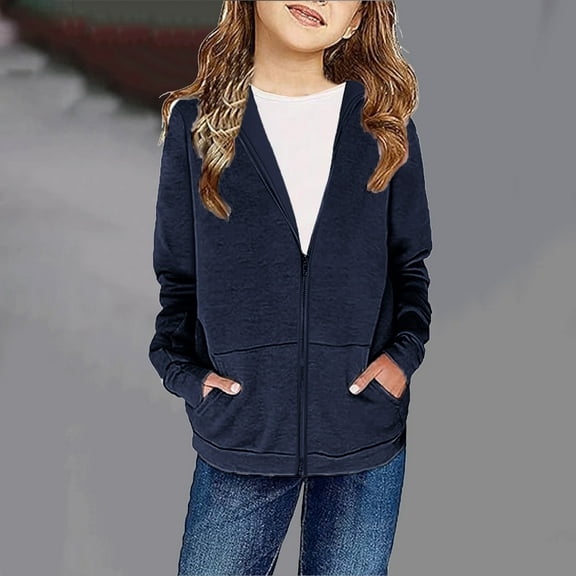 Xdegoge Girls Fleece Lined Sweatshirt Tween Oversized Zip Up Long Sleeve Hoodie Soild Color Casual Cozy Hooded Jacket Teen Y2K Trendy Outerwear With Pockets 2025 Fall Clothes Unisex Kids 4-12 Years