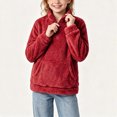 thumbnail image 1 of Xdegoge Girls Fuzzy Fleece Pullover Sweater Quarter Zip Fluffy Sherpa Sweatshirt with Pockets Kids Warm Winter Outwear, Size 7-8, 1 of 6