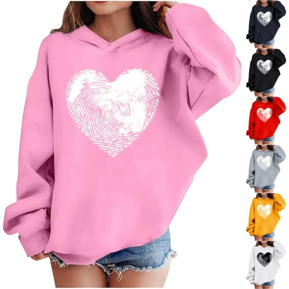 Xdegoge Girls Heart Hoodie Valentine’S Day Sweatshirt for Kids, Cozy Cotton Pullover Long Sleeve Hooded Hoodies