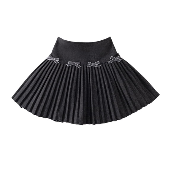 Xdegoge Girls High Waisted Pleated Skirt with Bow Accents Elastic Waist for School Dance