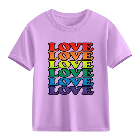 Xdegoge Girls Kids Rainbow Love Print T-Shirt Vibrant Colorful Design Promotes Positivity Great for Everyday Wear or Special Events Toddler Baby Kids Tween Teen 3-10Y